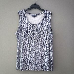 Jones of New York 3X Cotton Sleeveless Stretch Tank Top in Dark Navy on White